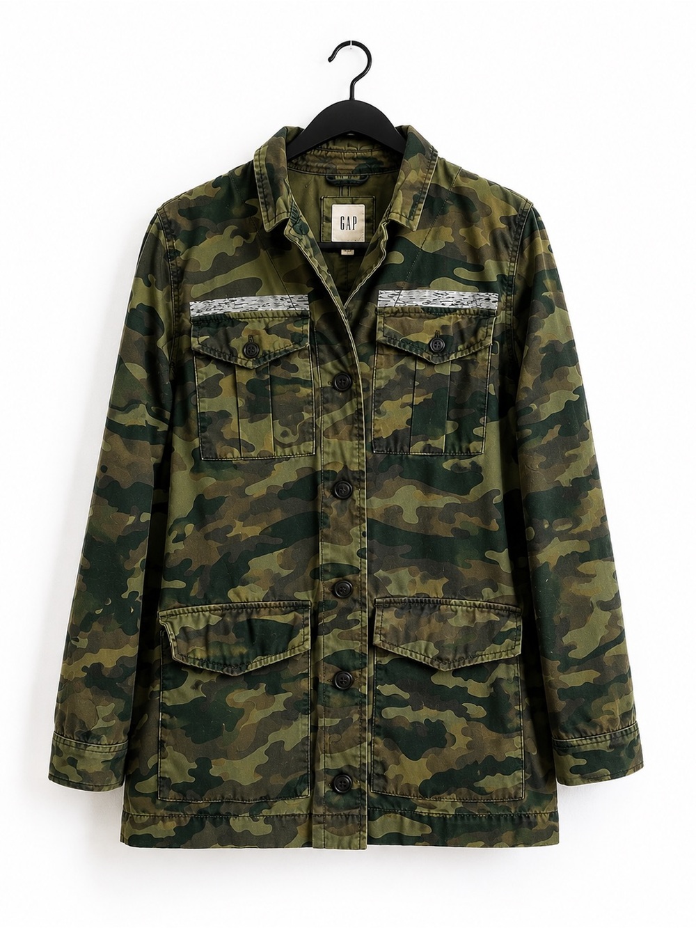 GAP Camo Utility Jacket Women’s Sz m Military Jacket Button Front Army Green